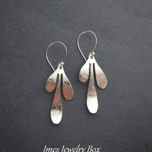 Silver leaf drop earrings, Big silver leaf earrings, Textured earrings, Simple earrings, Silver earrings, Filigree earrings image 1