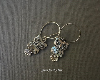 Little silver owl earrings, Little owl earrings, Silver owl earrings, Owl jewelry, Cute owl earrings, Dangle owl earrings