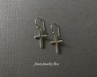Tiny silver cross earrings, Little silver cross earrings, Simple cross earrings, Minimalist cross earrings, Christian jewelry