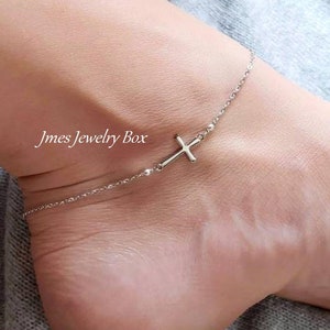 Little silver cross anklet, Tiny silver cross anklet, Sideways cross anklet, Christian jewelry, Dainty cross anklet