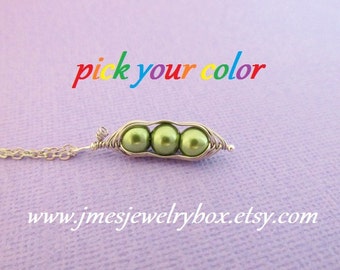 Three peas in a pod necklace, Pea pod necklace, Peas in a pod necklace, Wire wrapped pea pod necklace, 3 peas in a pod necklace