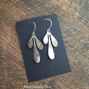Silver leaf drop earrings, Big silver leaf earrings, Textured earrings, Simple earrings, Silver earrings, Filigree earrings image 7