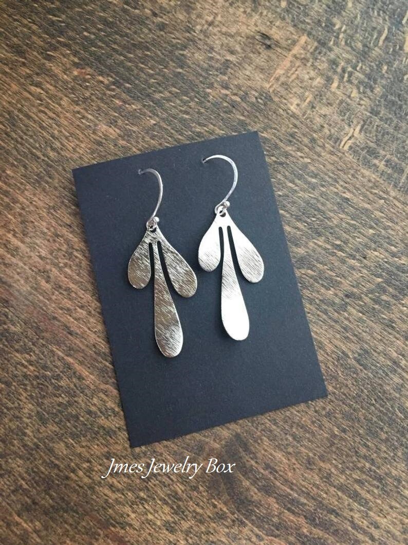 Silver leaf drop earrings, Big silver leaf earrings, Textured earrings, Simple earrings, Silver earrings, Filigree earrings image 7