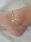 Silver dragonfly anklet (Adjustable), Silver dragonfly jewelry, Little silver dragonfly anklet, Silver dragonfly anklets