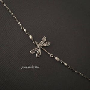 Silver dragonfly anklet Adjustable, Silver dragonfly jewelry, Little silver dragonfly anklet, Silver dragonfly anklets image 5