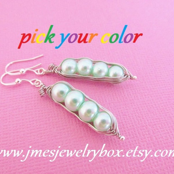 Four peas in a pod earrings - Choose your color! Made to order