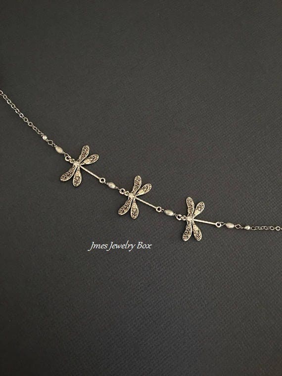 Silver Small Stacked Dragonfly Necklace in Pastel Silver Small Stacked Dragonfly Necklace in Pastel