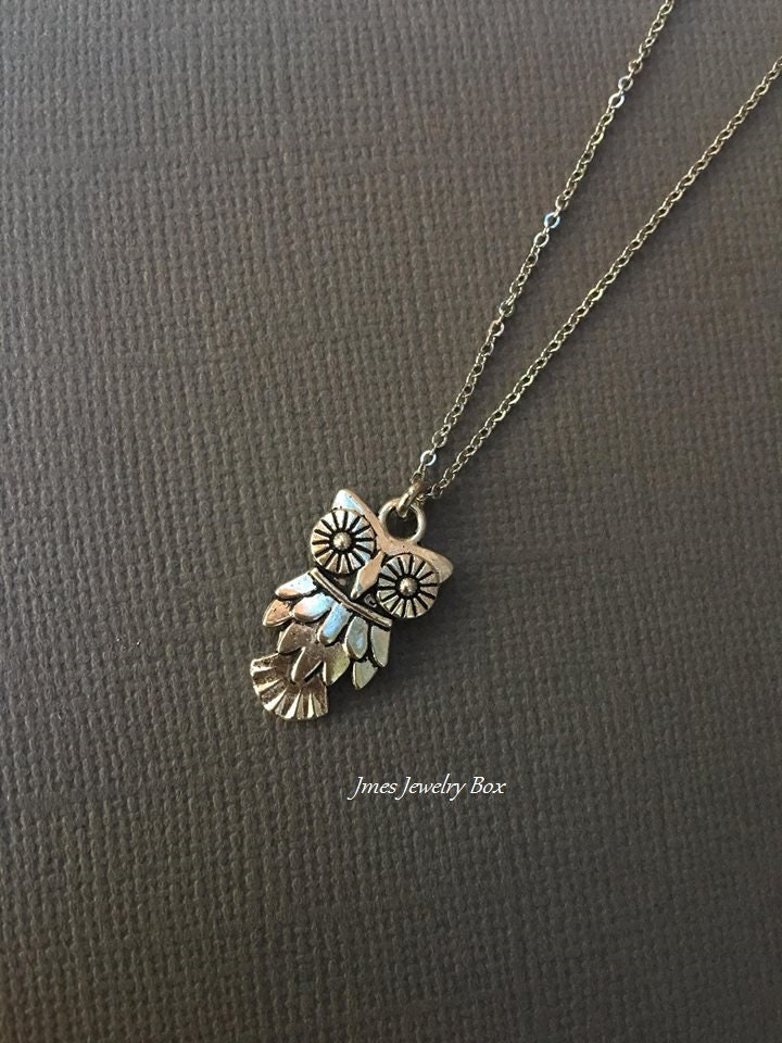 Little silver owl necklace, Silver owl pendant, Sweet little owl necklace, Silver owl jewelry