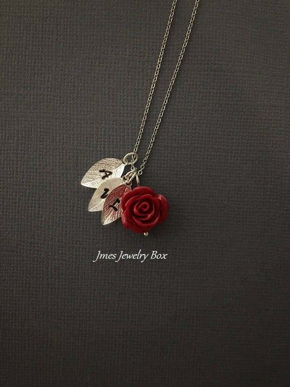 Dark Red Rose Necklace Red Rose Pendant Red Rose Jewelry Etsy