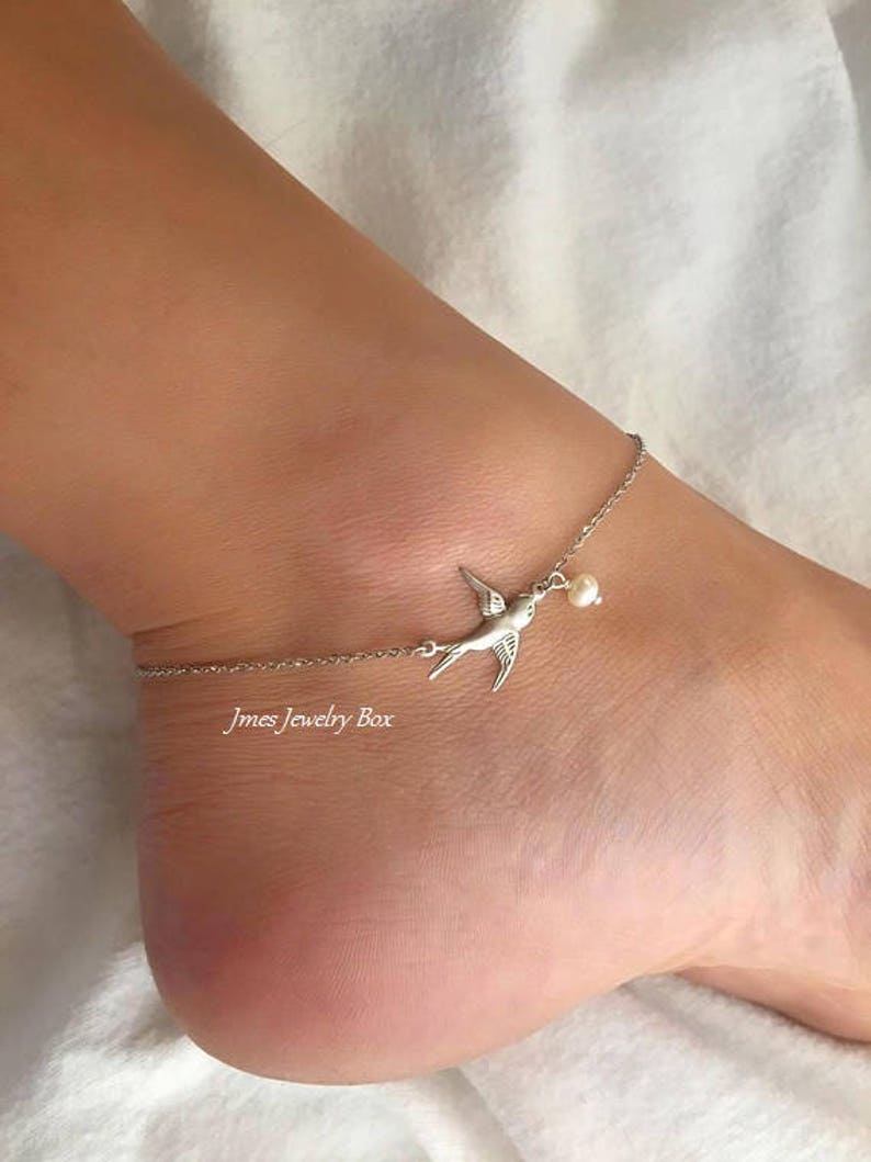 Silver flying bird anklet, Silver sparrow anklet, Silver dove anklet image 4