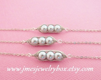 Three peas in a pod best friend bracelet set, Silver pea pod bracelet, Grey pea pod bracelets, Three sisters, Three best friends