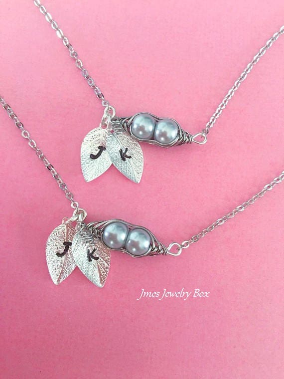 Two Peas in a Pod Necklace Set for Best Friends With Initials Etsy