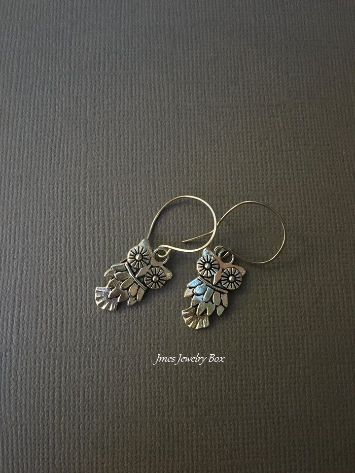 Little silver owl earrings, Little owl earrings, Silver owl earrings, Owl jewelry, Cute owl earrings