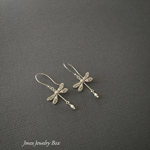 Silver dragonfly earrings with tiny freshwater pearls image 6
