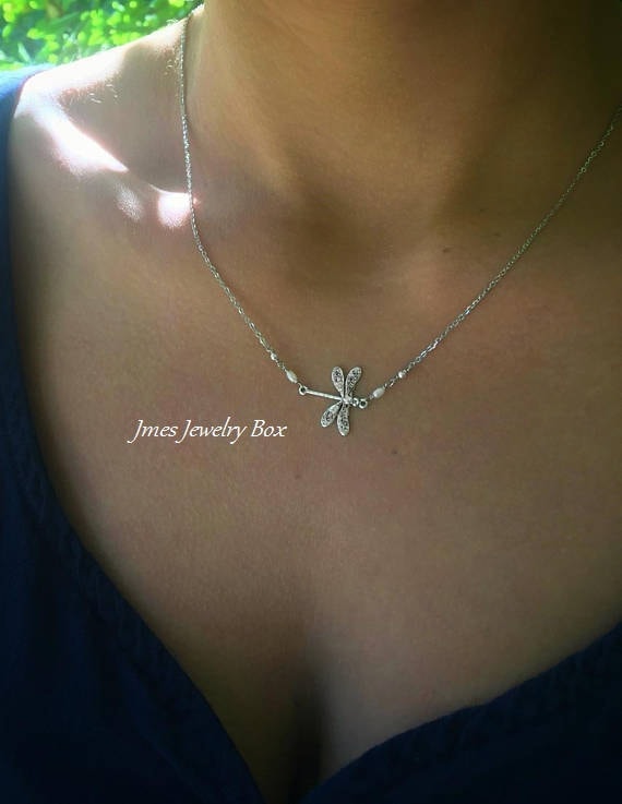 Silver Small Stacked Dragonfly Necklace in Pastel Silver Small Stacked Dragonfly Necklace in Pastel