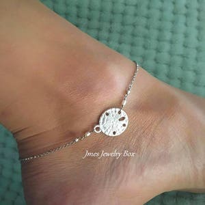 Silver sand dollar anklet with tiny freshwater pearls, Dainty sand dollar anklet, Little silver sand dollar anklet image 4