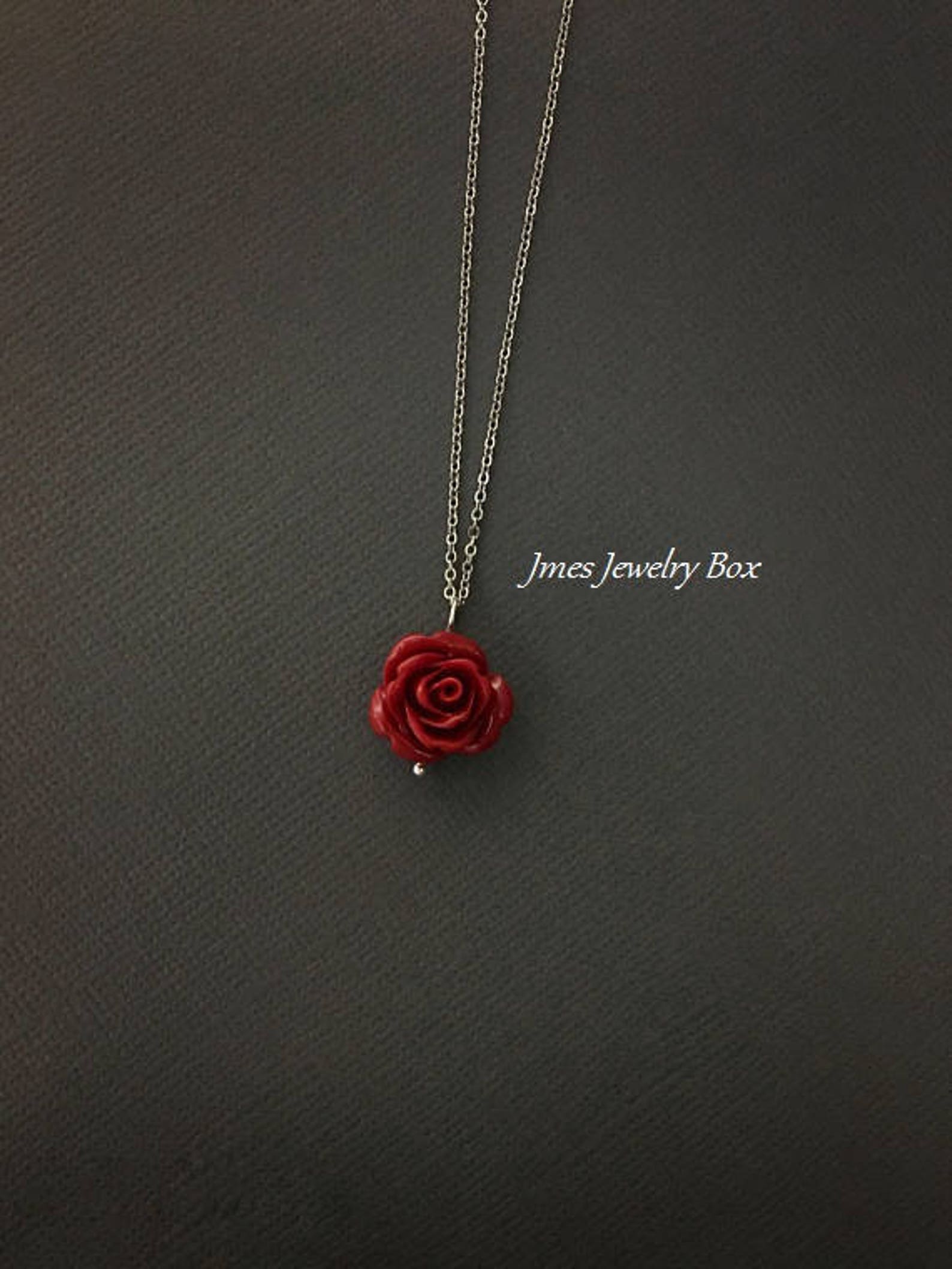 Dark Red Rose Necklace Red Rose Pendant Red Rose Jewelry Etsy