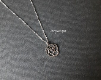 Little silver rose necklace, Dainty silver rose necklace, Silver flower necklace, Rose necklace, Rose jewelry