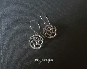 Silver rose earrings, Little rose earrings, Filigree earrings, Flower earrings, Flower jewelry