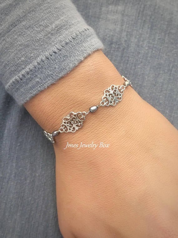 925 Sterling Silver Men's Bracelet - Victorian Flowers Braided Design - Made In Thailand - View #3