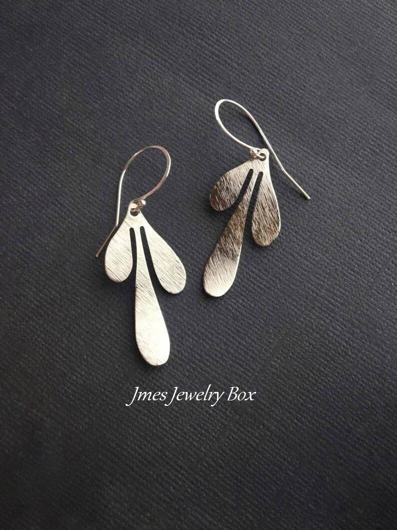Silver leaf drop earrings, Big silver leaf earrings, Textured earrings, Simple earrings, Silver earrings, Filigree earrings image 3