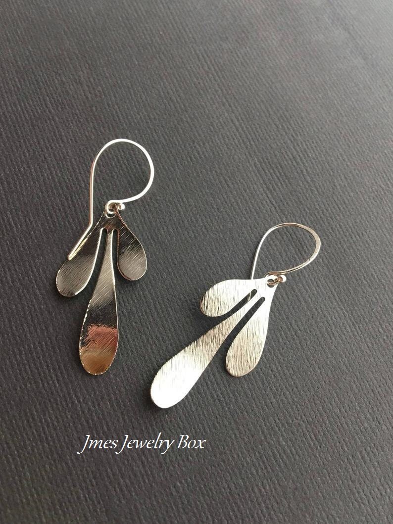 Silver leaf drop earrings, Big silver leaf earrings, Textured earrings, Simple earrings, Silver earrings, Filigree earrings image 5