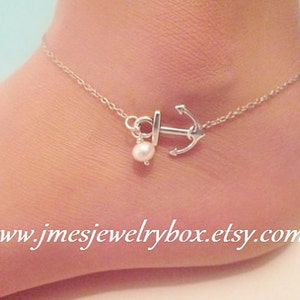 Little anchor anklet with freshwater pearl, Silver anchor anklet, Silver anchor ankle bracelet
