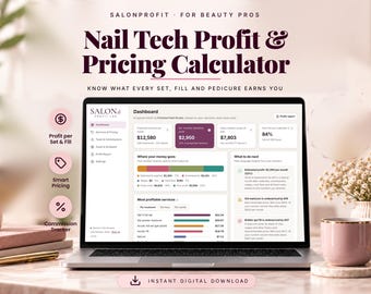 Nail Tech Business Calculator, Nail Salon Pricing and Profit Tracker for Nail Techs, Gel, Acrylic, Gel-X and Pedicure Prices
