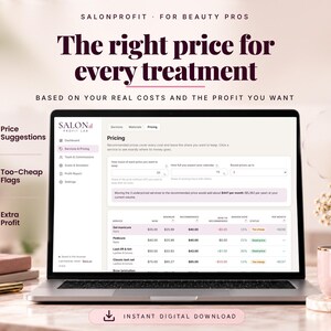 Salon price suggestions table with current, minimum and recommended price per treatment