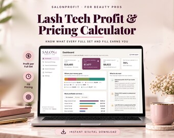 Lash Tech Business Calculator, Lash Pricing and Profit Tracker for Lash Artists and Lash Studios, Full Set and Fill Prices