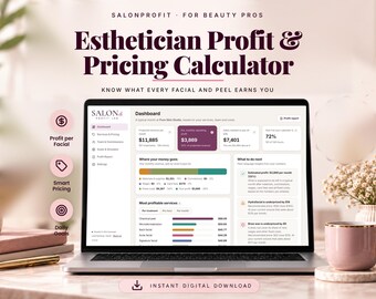 Esthetician Pricing Calculator, Esthetician Business Calculator and Profit Tracker for Facials, Skincare and Spa Services