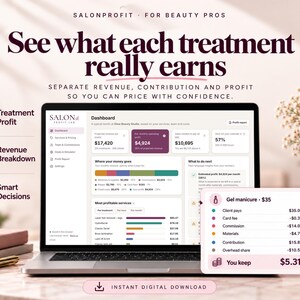 Profit per treatment breakdown for a salon service showing price, materials, commission, card fees and what the salon really keeps