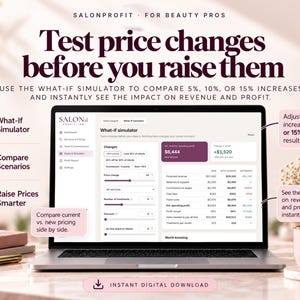 What-if simulator testing a 5, 10 or 15 percent salon price increase and showing the effect on revenue, profit and margin before you raise prices