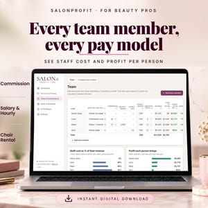 Salon team commission table with staff cost and profit per employee