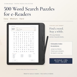 500 Word Search Puzzles for Kobo Libra Colour & Kindle Scribe, Easy to Hard (PDF)