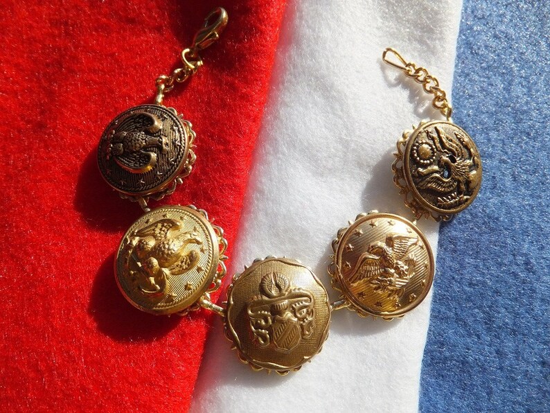 Military Buttons Bracelet Eagle Naval Anchor Button Jewelry Vintage Inc USA Patriotism 4th July Veteran Bracelet Free Shipping MB200