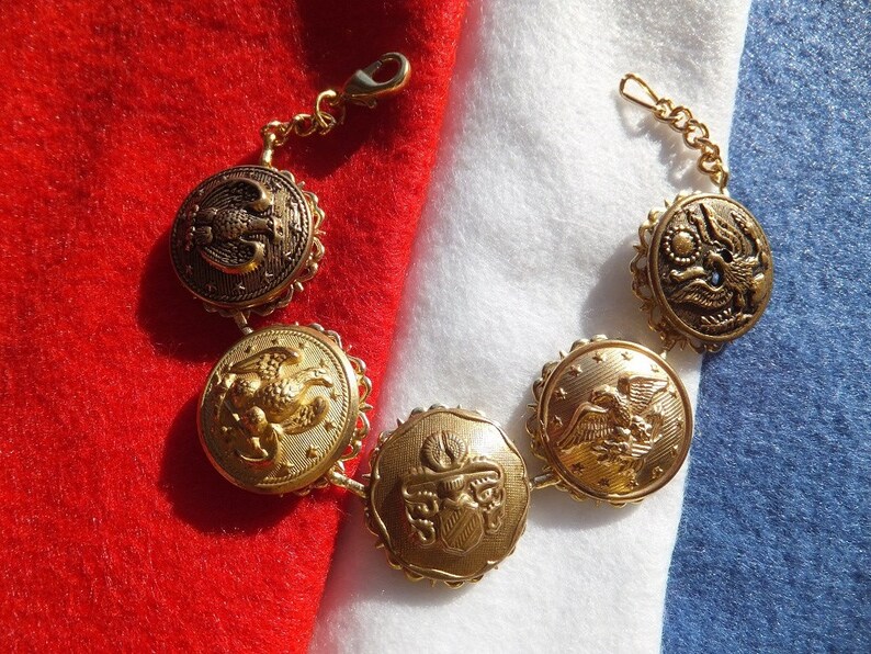Military Buttons Bracelet Eagle Naval Anchor Button Jewelry Vintage Inc USA Patriotism 4th July Veteran Bracelet Free Shipping MB200