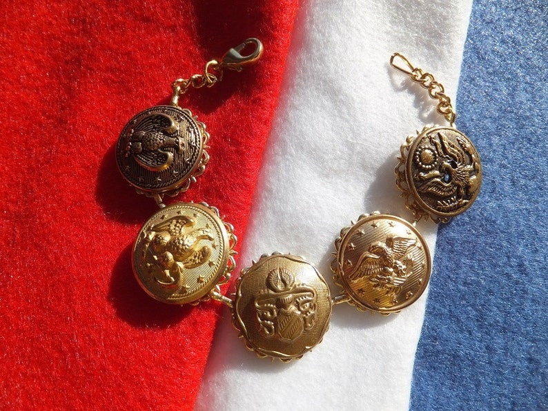 Military Buttons Bracelet Eagle Naval Anchor Button Jewelry Vintage Inc USA Patriotism 4th July Veteran Bracelet Free Shipping MB200