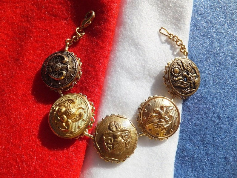 Military Buttons Bracelet Eagle Naval Anchor Button Jewelry Vintage Inc USA Patriotism 4th July Veteran Bracelet Free Shipping MB200
