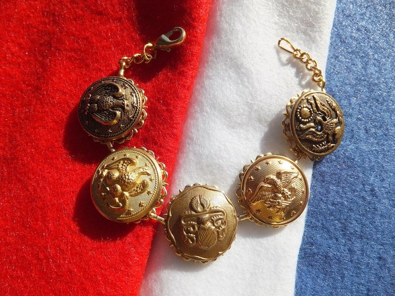 Military Buttons Bracelet Eagle Naval Anchor Button Jewelry Vintage Inc USA Patriotism 4th July Veteran Bracelet Free Shipping MB200