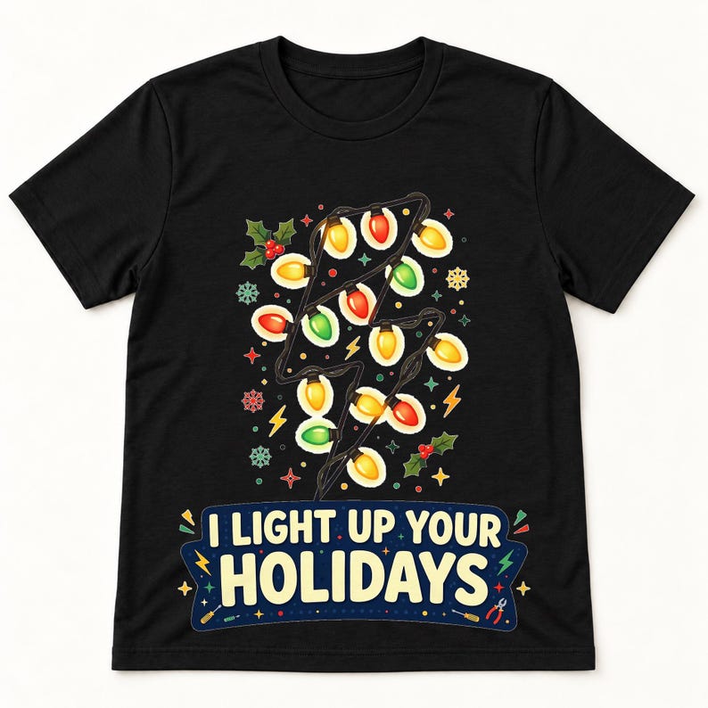Lit-Up Holidays shirt — flat lay