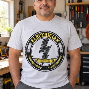 Electrician Badge shirt — worn by model