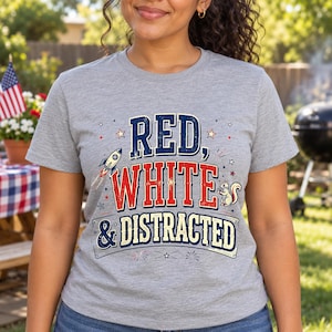 Red White & Distracted shirt — worn by model