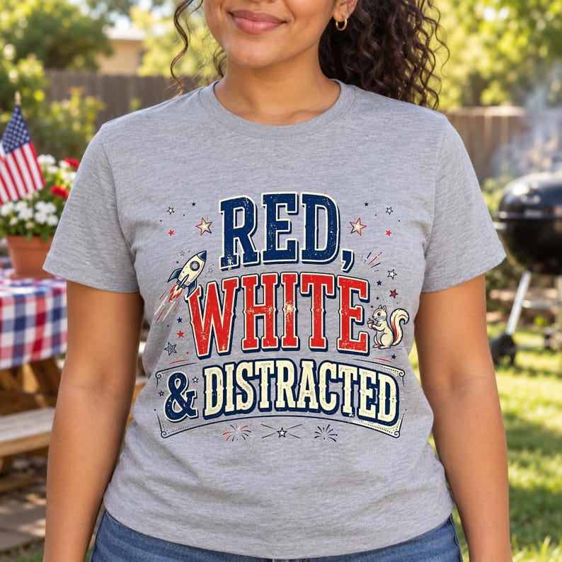 Red White & Distracted shirt — worn by model