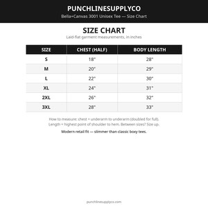 Don't Get Me Started shirt — size chart