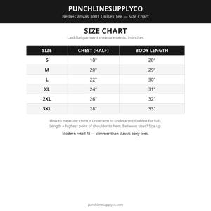 Starter Apothecary shirt — size chart
