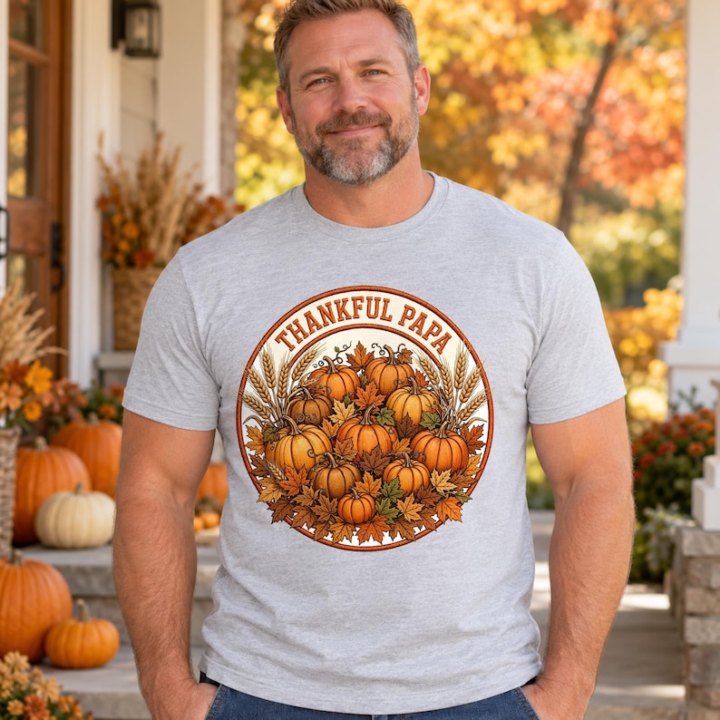 Thankful Papa Thanksgiving shirt — worn by model