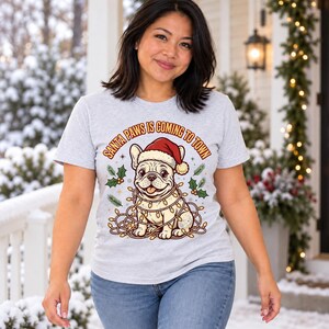 Frenchie Santa Paws Christmas shirt — lifestyle photo