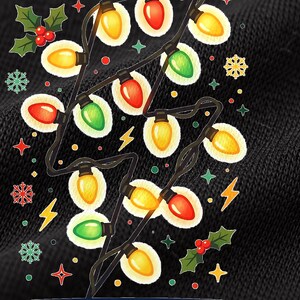 Lit-Up Holidays shirt — design close-up