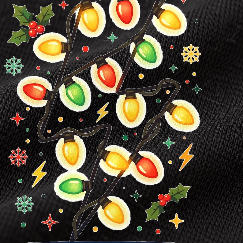 Lit-Up Holidays shirt — design close-up